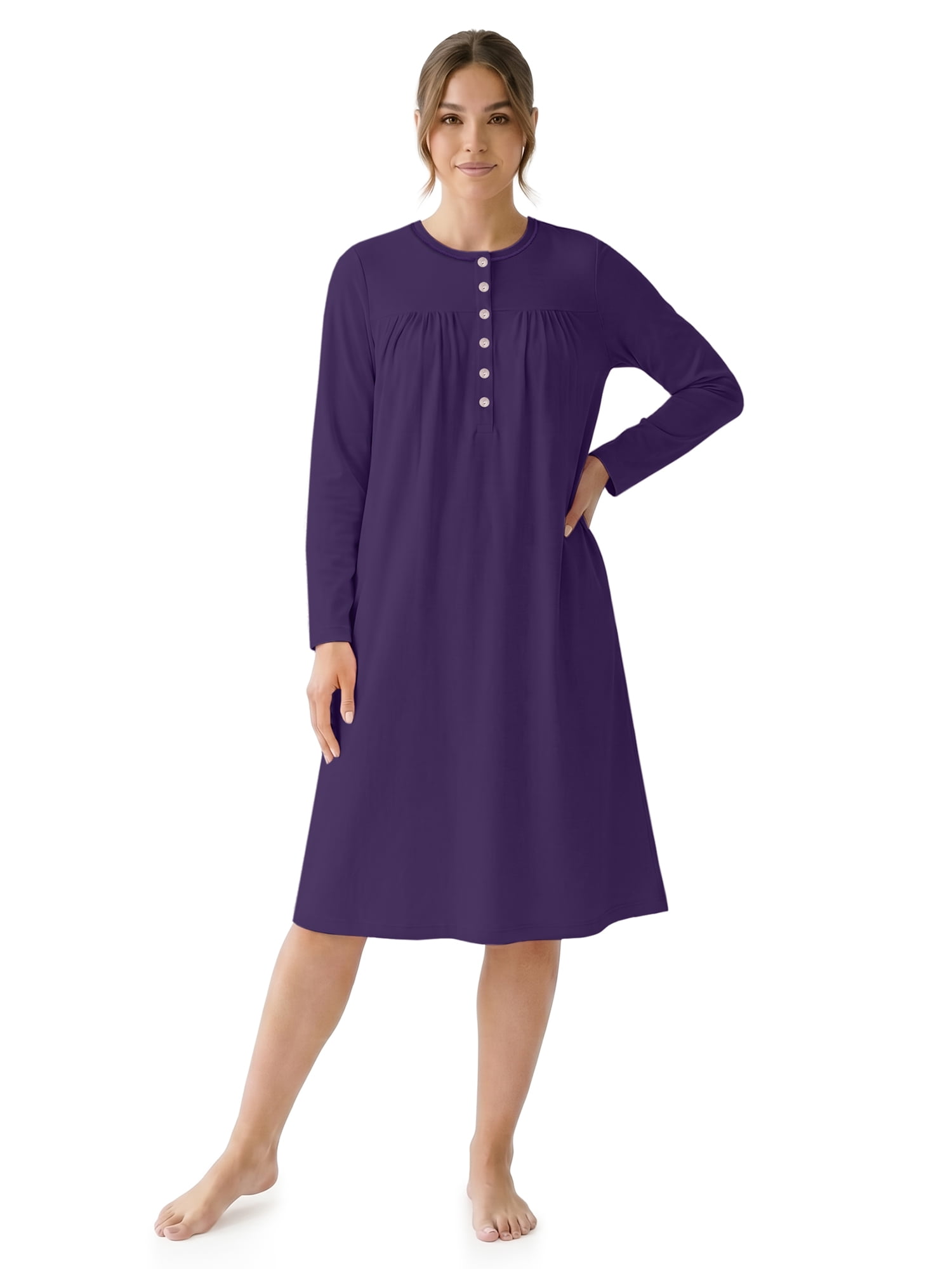Aria Women’s Long Sleeve Stretch Velour 44" Sleepwear Nightgown, Sizes XS-5X