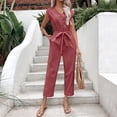 thumbnail image 2 of Kmdttou Clearance Under 10$! Women's Summer Sleeveless V-neck Solid Color Straight Leg High Waisted Lace Up Jumpsuit on Clearance!, 2 of 6