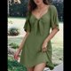 thumbnail image 3 of Vestido Mini Elegante con Escote en V Profundo y Lazo Verde S, 3 of 8