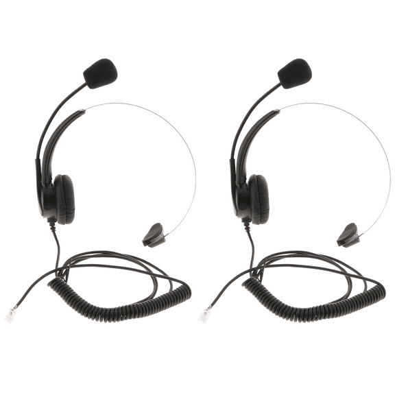 2 Pack Hands-Free Call Center Noise Cancelling Corded Monaural Headset Headphone With 4-Pin Crystal Plug And Mic Mircrophone For Desk Phone Black