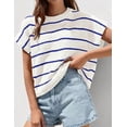 thumbnail image 4 of PRETTYGARDEN Womens Summer Short Sleeve Tops Trendy Crew Neck Striped Knit Sweater Business Casual Spring Clothes, 4 of 10
