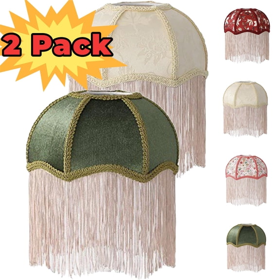 Lamp Shades for Table Lamps, 8.7" Vintage Tassel Lampshade for Living Room, Beige