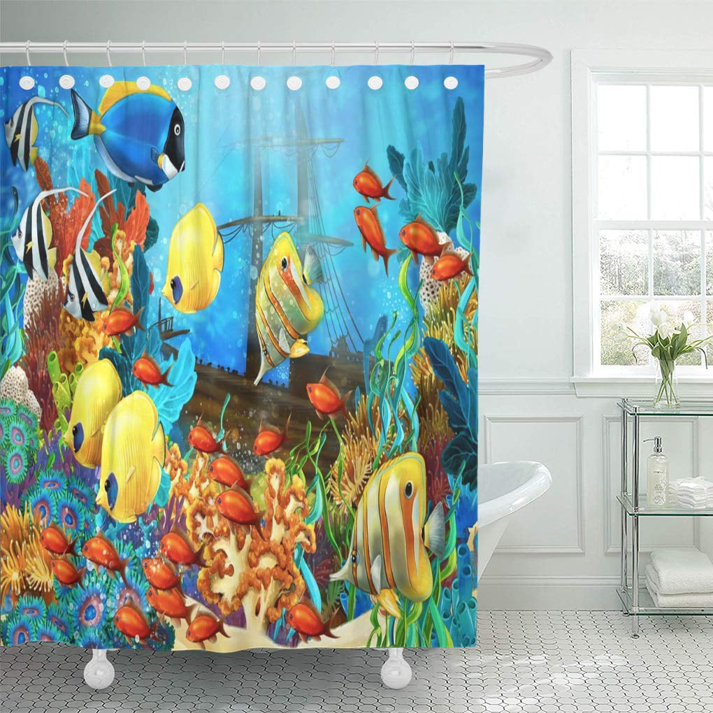 Yusdecor Painting The Coral Reef Illustration For Children Dolphin Scenery Underwater Bathroom Decor Bath Shower Curtain 60x72 Inch Walmart Canada