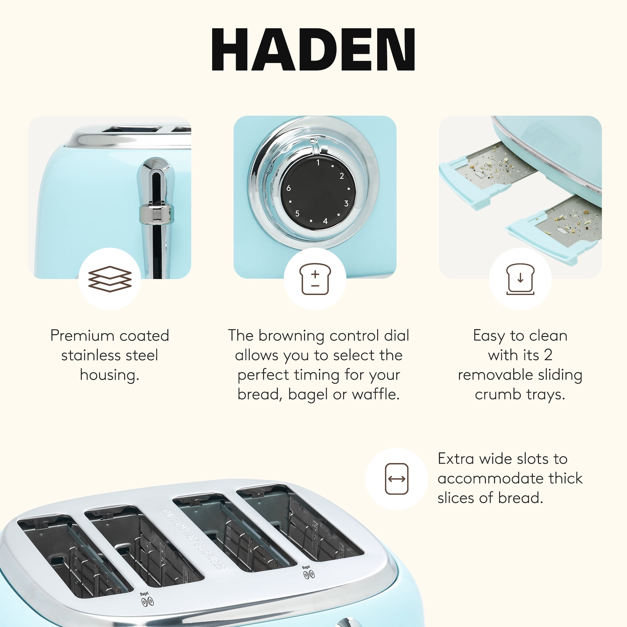 Haden Coffee Maker & Heritage 4 Slice Wide Toaster, Turquoise & Chrome