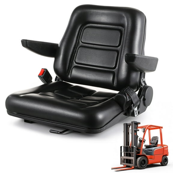 Universal Forklift Seat, Fold Down Tractor Seat with Adjustable Angle Back Armrest, Slot Forklift Seat for Tractor Excavator Skid Loader Backhoe Dozer Telehandler