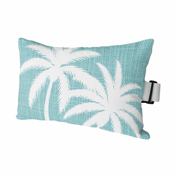 Turquoise Blue Tropical Tree Outdoor Pillows for Chaise Lounge Chair Waterproof Lumbar Pillows with Insert&Adjustable Elastic Strap Beach Headrest Pillow Summer Coastal Palm Trees Pool Pillow 11"x16"