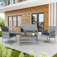 thumbnail image 4 of Shinpt Rattan Balcony Sets 4 Pieces, Patio Furniture Set for Graden and Lawn, Outdoor Conversation Sets with Rattan Chair, Wicker Sofa and Glass Coffee Table, Grey, 4 of 5