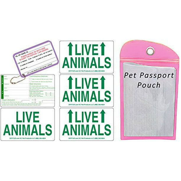 Live Animal Label Set of 5 w/ Pet Passport Pouch PINK 