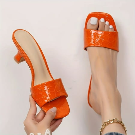 

New One-sided Faux Crocodile Embossed Mules Strap Simple Chunky Heeled Sandals Women s High Heel Sandals