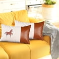 thumbnail image 4 of Set Of Two 20" X 12" Beige And Brown Horse Zippered Handmade Faux Leather Lumbar Pillow With Embroidery, 4 of 7