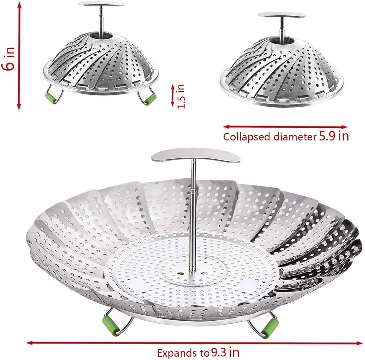Kepooman Kitchen Stainless Steel Folding Veggie Steamer Basket for Cooking, Silver Kepooman Kitchen Stainless Steel Folding Veggie Steamer Basket for Cooking, Silver