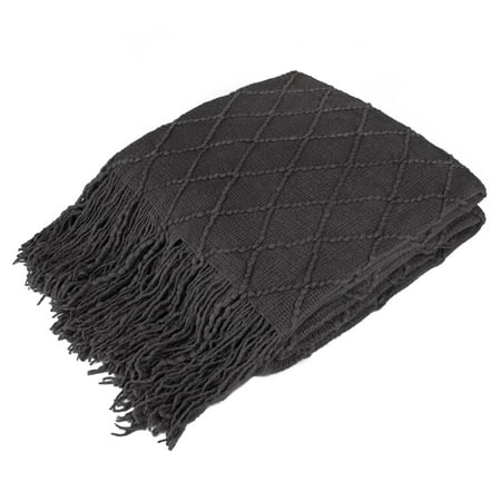 PAVILIA Dark Gray Knit Throw Blanket for Couch Twin Bed Soft Knitted Farmhouse Sofa Throw for Living Room Lightweight Decorative Summer Blanket for Chair Outdoor Textured Boho Blanket 60x80