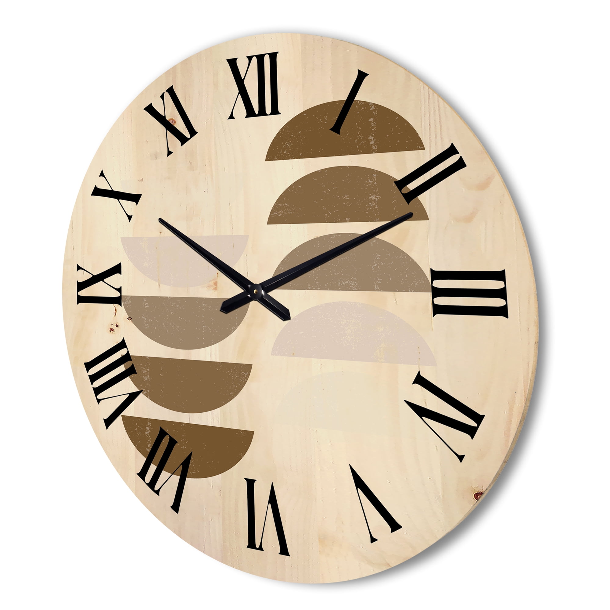 Designart 'Abstract Moon and Sun Geometrics In Terracotta II' Modern Wood Wall Clock