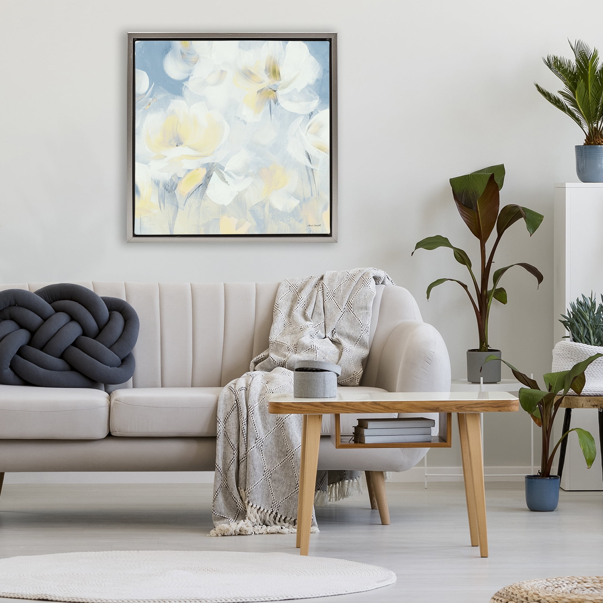 Stupell Industries Soft & Gentle Flower Field Gray Framed Floater Canvas Wall Art, design by Lanie Loreth
