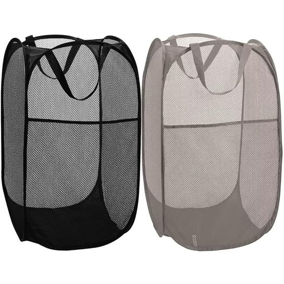 1/2/3 Pack Deluxe Strong Mesh Pop up Laundry Hamper Basket with Side Pocket for Laundry Room, Bathroom, Kids Room, College Dorm or Travel