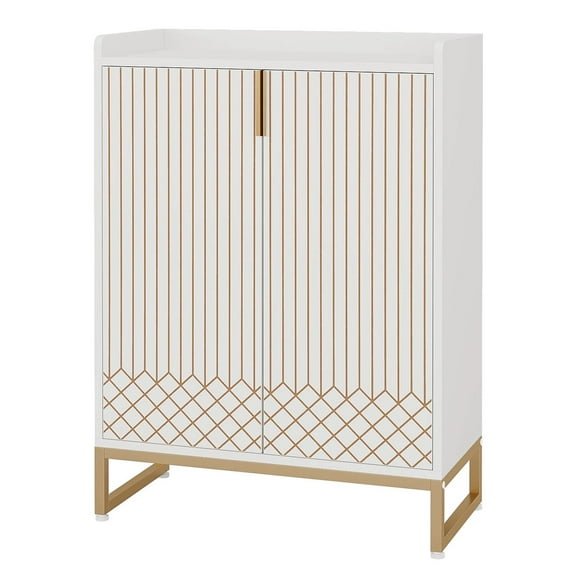 Spaco Shoe Rack, Minimalist White Shoe Cabinet with Gold Strip - Elegant Storage for Any Room, White