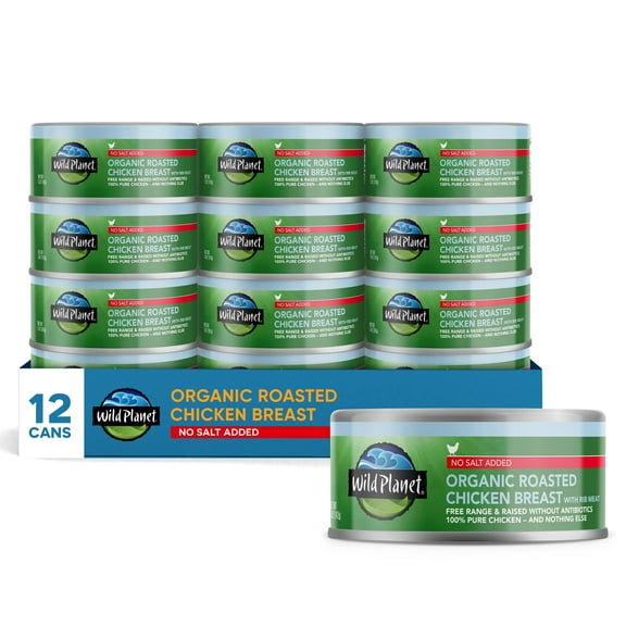 (Pack of 12) Wild Planet Organic Roasted Chicken Breast, No Salt Added, 5 Oz