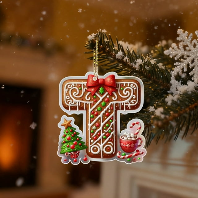 Pendientes Navideños Letra del Alphabet Christmas Tree Ornaments, Adornos Personalizados DIY Navideños, Colgantes para Árbol de Navidad, Xmas Tree Hanging Decor, Estilo Navideño, Pendientes para