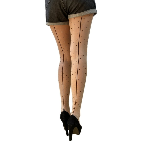 Back Seam Dotted Sheer Tights Pantyhose Light Nude for Women