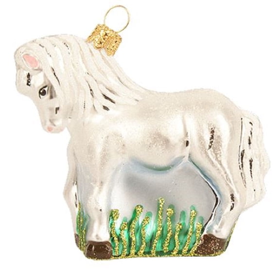 Little White Horse Polish Glass Christmas Tree Ornament Pony Ponies Animal