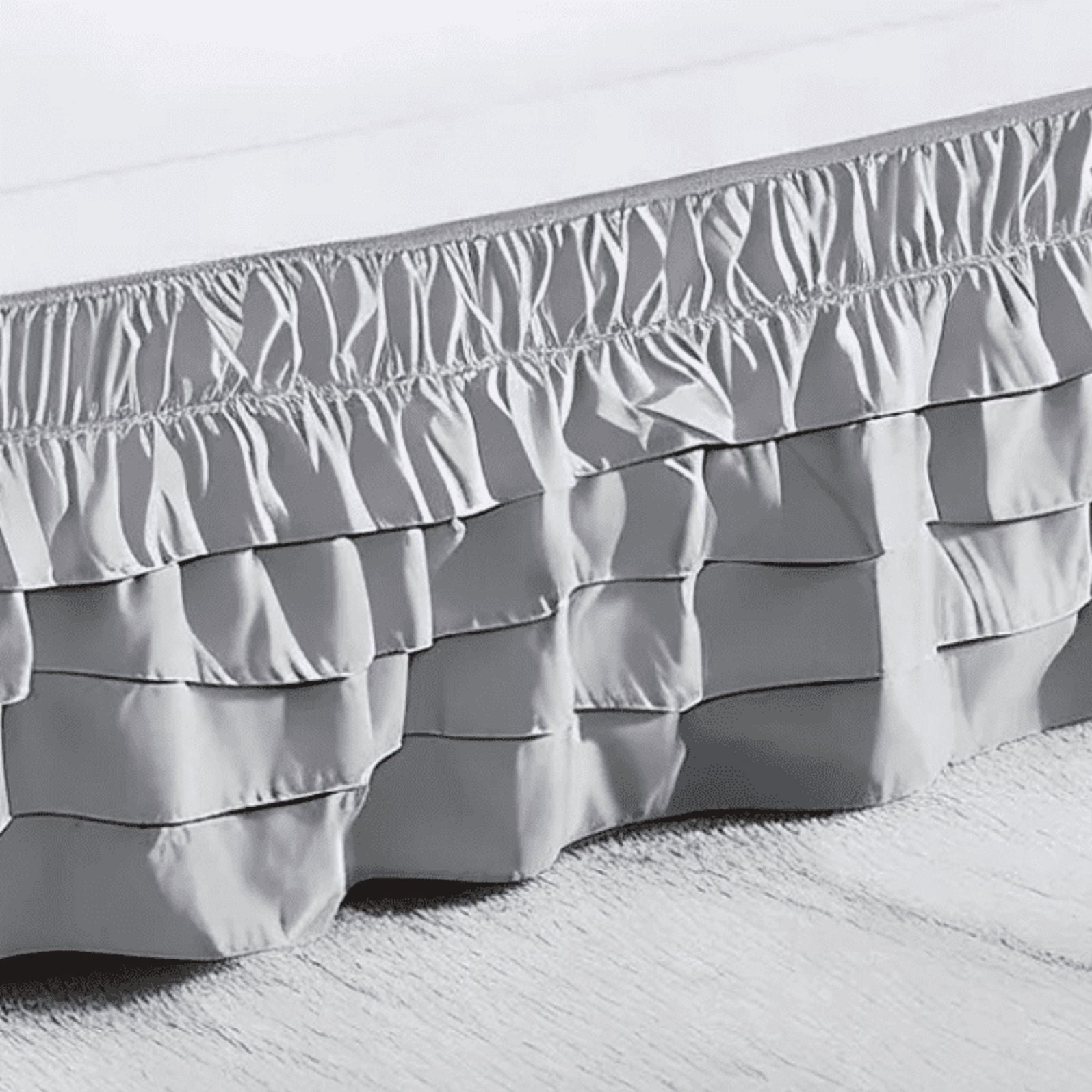 suxuMhao 4 Layer Bed Skirt, Ruffled Bed Skirt Elastic Bed Skirt Wrap Around Bed Skirt, Queen Size 59*78+18 Inches, Light Gray Bed Skirt Queen, Multi Layer Bed Dust Ruffle, Dust Ruffle, 1 Piece