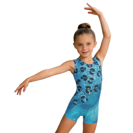 JIAHONG Girls Gymnastics Leotard Athletic Romper Jumpsuit Long Sleeve Workout Bodysuit Stretchy Soft Playwear For Toddler Kids Wear Blue 7-8 Years
