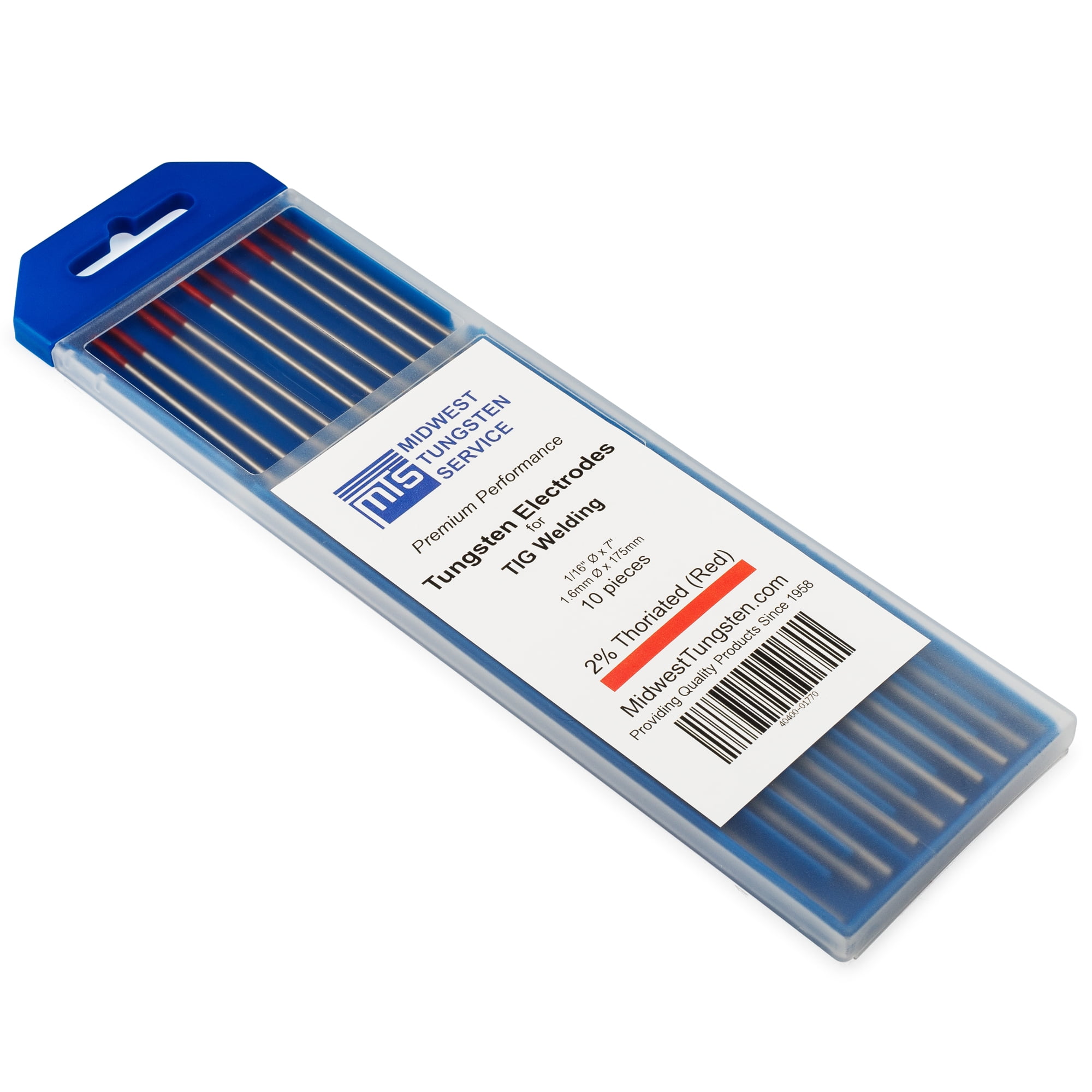 TIG Welding Tungsten Electrodes 2 Thoriated 1/16" x 7" (Red, WT20) 10