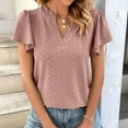 thumbnail image 2 of Timegard Eyelet Tops for Women V Neck Ruffle Short Sleeve Loose Tee Shirts Summer Beach Dressy Casual, 2 of 8