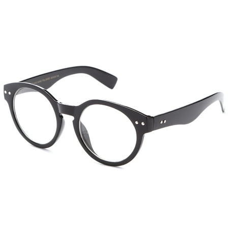 IG Unisex Vintage Old-School Retro Designer Inspired Oversized Round Frame Clear Lens Fashion Glasses in Black