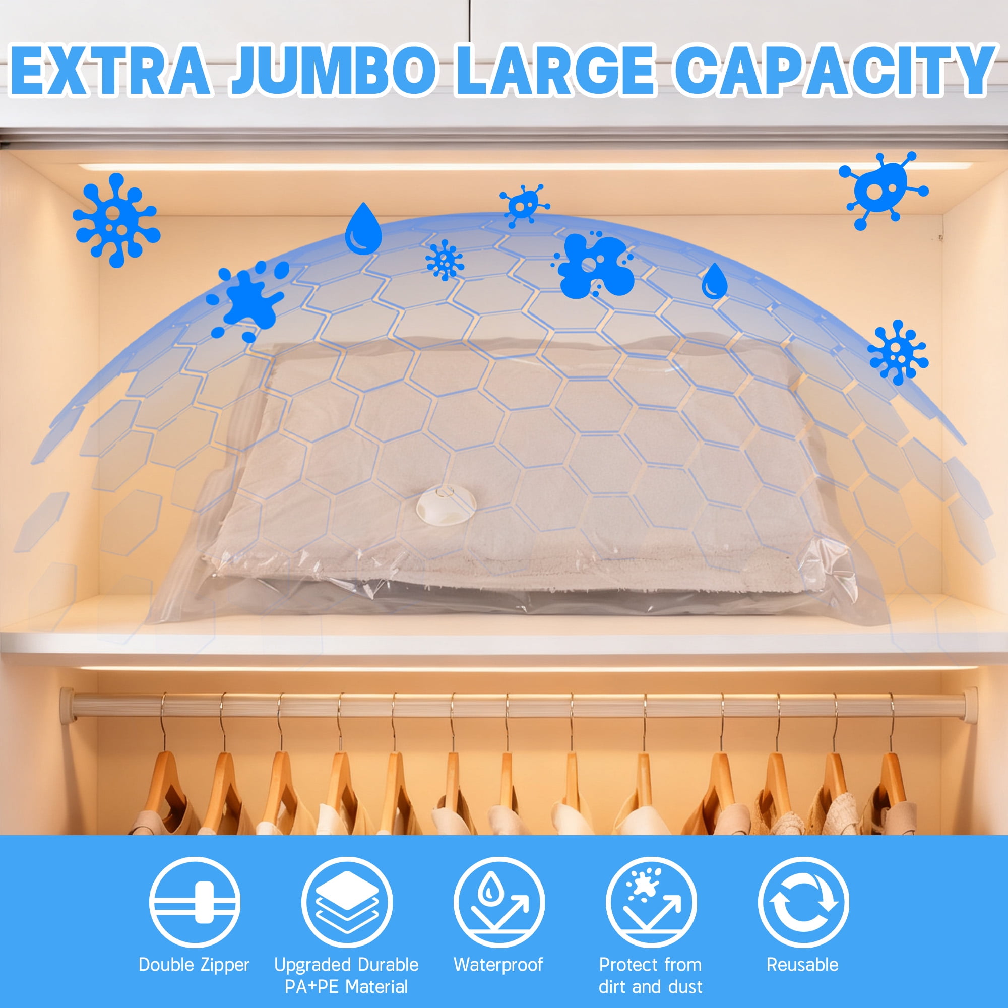 20 Pack Vacuum Storage Bags Space Saver Bags (2 XXL/4 Jumbo/4 Large/5 Medium/5 Small) Compression for Comforters and Blankets Sealer Clothes Storage
