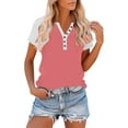 thumbnail image 2 of V-Neck Button T-Shirt for Women Fashion Raglan Short Sleeve Tee Summer Loose Breathable Tops ,Pink,XXL, 2 of 8