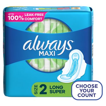 Stayfree Maxi Long Pads with Wings, Unscented, Super, 45 Ct - Walmart.com