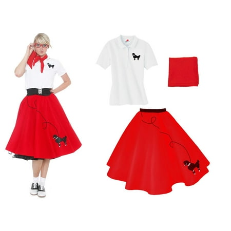 Adult 3 pc - 50's Poodle Skirt Outfit - Red / Small