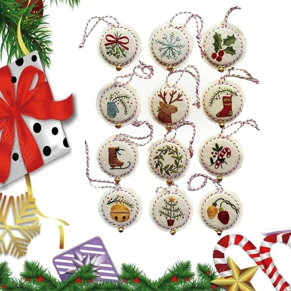 Topboutique Christmas Embroidery Kit,Hand Embroidery Christmas Ornaments Kit,Christmas Ornament Kits with DIY Material Package,Christmas Tree Decor, Beginners Sewing Craft Kit for Holiday Decorations