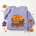 thumbnail image 5 of DeeHomeMo Pumpkin Harvest Cart Print Women Pullover Sweatshirt Wide Round Neck Long Sleeve Regular Fit Bow Applique On Sleeves For Fall Daily Casual Outing Purple,XL, 5 of 5