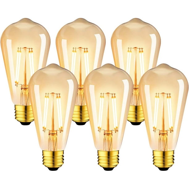 Bombilla de filamento LED E27 ST64 de 6,5 W, 685 lm, equivalente a bombilla de cristal Edison retro incandescente de 53 W, 2500 K, blanco cálido, no regulable, paquete de 6 esquí esquí Gafas de esquí
