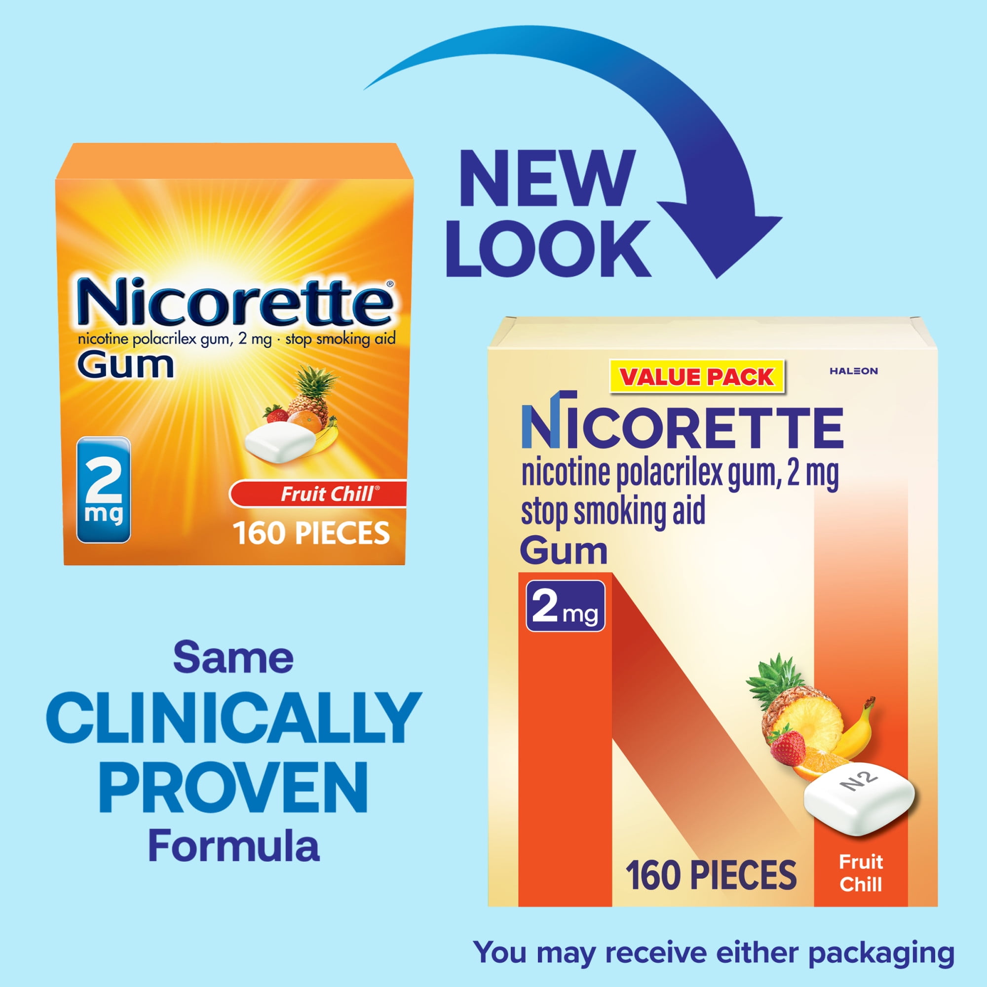 (2 pack) Nicorette Nicotine Gum, Stop Smoking Aids, 2 Mg, Fruit Chill, 160 Count