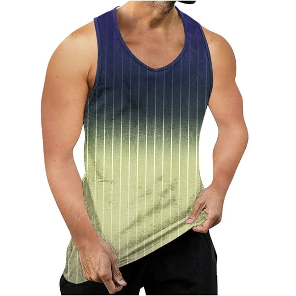 Weiqiqre Mens Tank Top New Fashion Casual Floral Gradation Camisole Print Sport Round-Neck Tank Ideal for Summer Gym,Size S-4XL