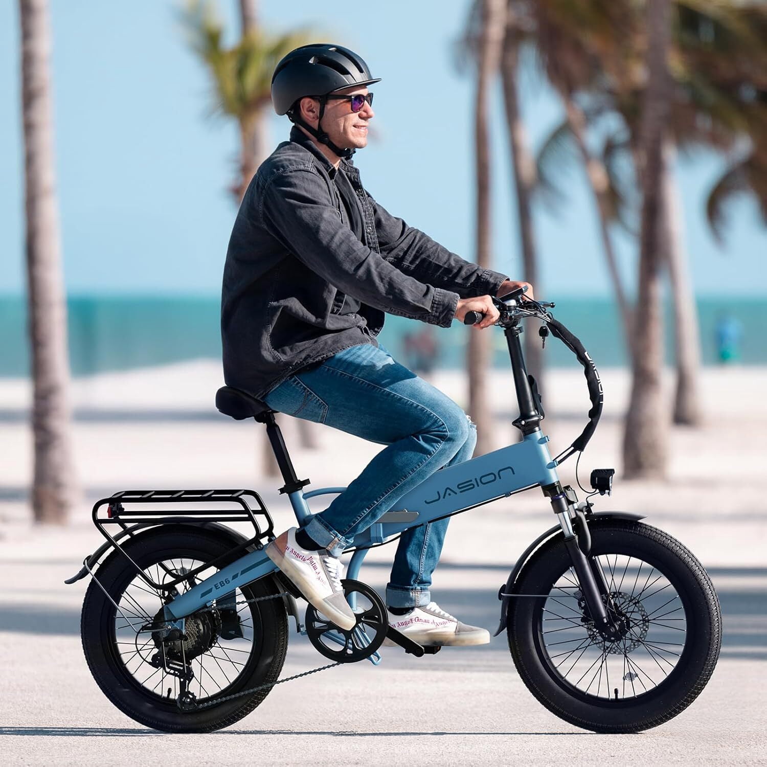 Jasion EB6 Electric Bike for Adults, 1000W Peak Motor Folding Ebike with 48V Removable Built-in Battery, Up to 50 Miles, 20" Fat Tire Foldable Electric Bicycle, UL 2849