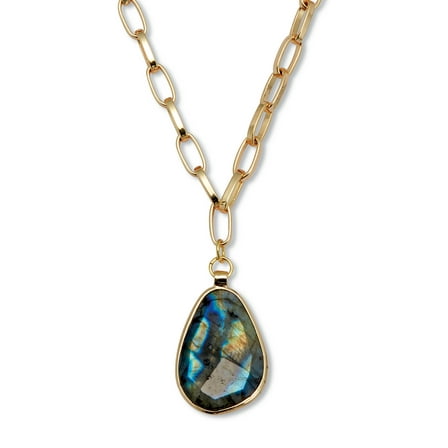 Genuine Blue Labradorite Goldtone Drop Necklace 20-inch