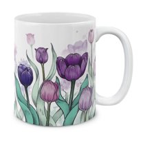 WIRESTER 11 Oz Ceramic Tea Cup Coffee Mug, Tulips Flowers