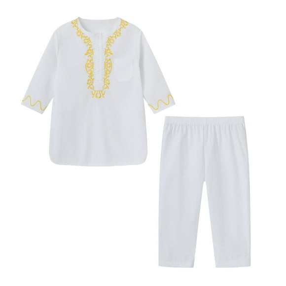 Xuewenshw Boys Long Sleeve Robe Suit Ational Teenage Embroidered Robe Suit Arab Children's Wear Out Wear Baby 3 Piece Outfit Boy