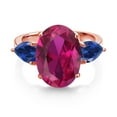 thumbnail image 2 of Gem Stone King 18K Rose Gold Plated Silver Red Created Ruby and Blue Created Sapphire Ring for Women (5.00 Cttw, 14X10MM Oval and 7X5MM Pear Shape, Gemstone July Birthstone, Size 5), 2 of 3