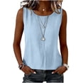 thumbnail image 5 of Loose Fit Tank Tops for Women Round Neck Fashionable Summer Linen Solid Color Sleeveless with Pleats Yoga Training Top, 5 of 7