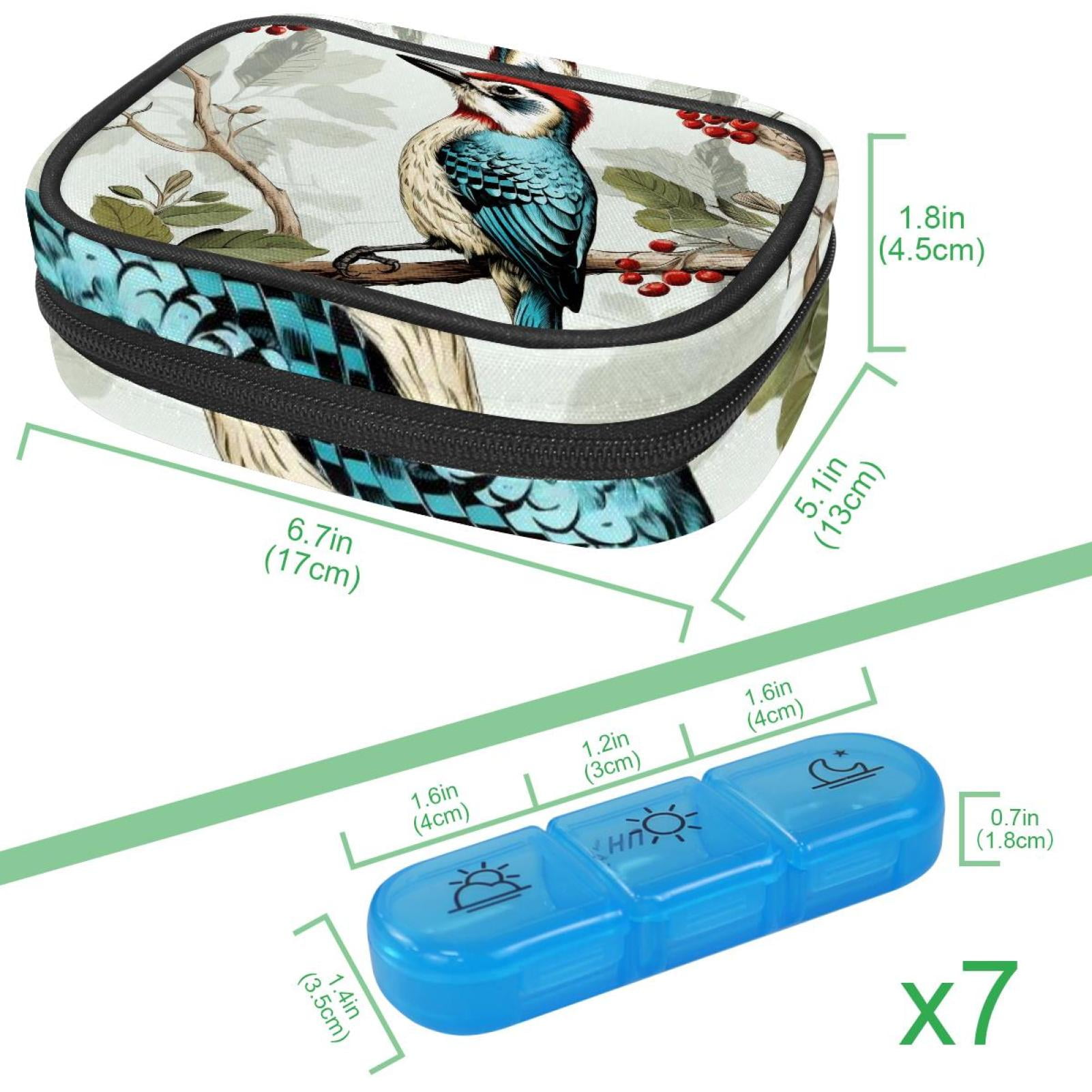 Weekly Pill Organizer 3 Times a Day with Zipper Cloth Bag 7 Day Pill Box Portable Rainbow Pill Case for Vitamins Fish Oils Supplements Woodpecker