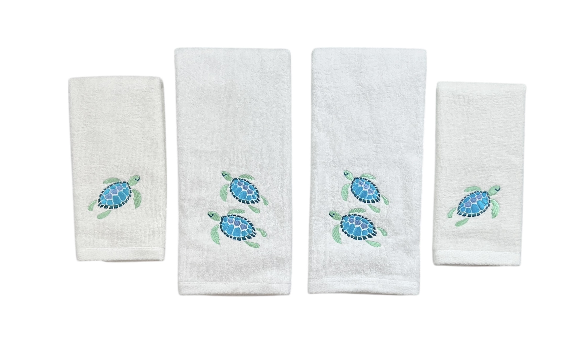 Serafina Home Summer Soft Absorbent Guest Sea Turtle Towels: Bright Aqua Blue Turquoise Embroidery Design Bundle