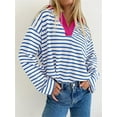 thumbnail image 4 of Rdhnmea Women Long Sleeve T-Shirts Stripe Turn-Down Collar V-Neck Shirts, 4 of 7