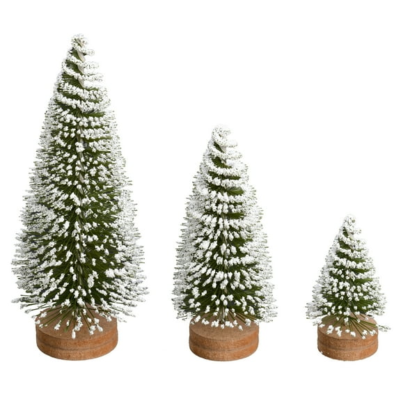 Vickerman 3"-5"-7" Frosted Green Oval Pine Artificial Christmas Tree, Set of 3trees.