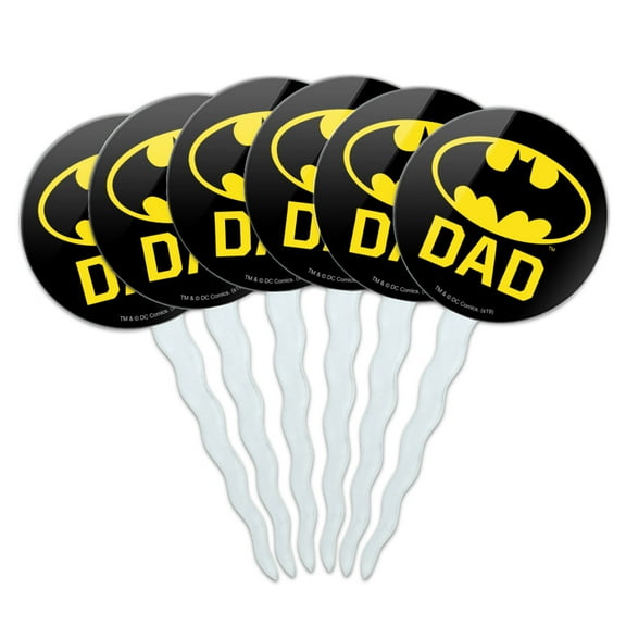 Batman Bat Dad Shield Logo Cupcake Picks Toppers Decoration Set of 6