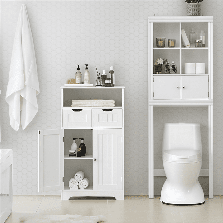 Easyfashion 4 Drawers & Cupboard Bathroom Storage Organizer Cabinet White